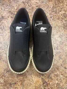 Sorel Black Slip-On Loafers with Cream Sole